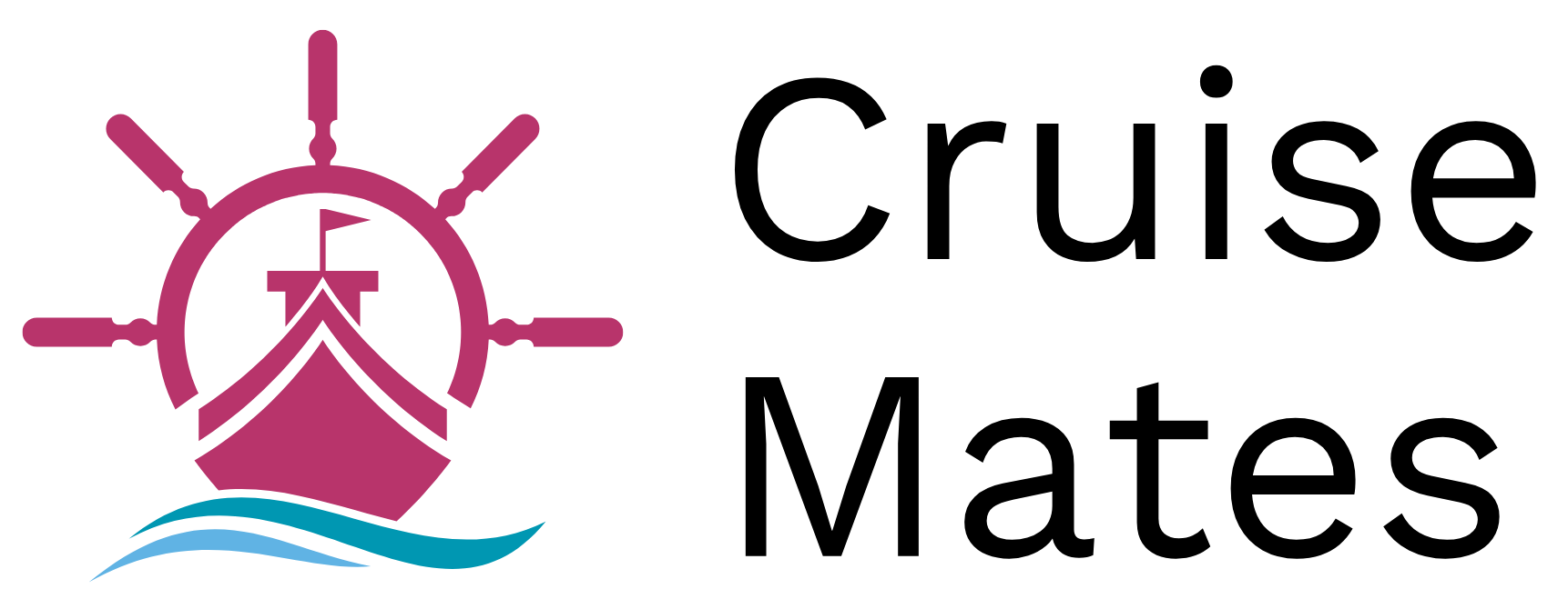 Maritime company logo featuring a magenta ship and wheel design over blue waves, with black text on the right