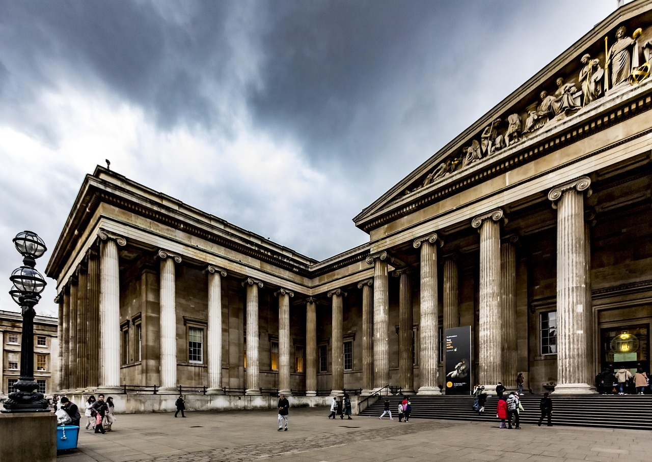 The British Museum in London, showcasing its iconic architecture and historical significance